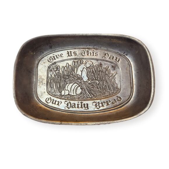 Give Us This Day Our Daily Bread Prayer Plate Vintage Pewter - Picture 1 of 8